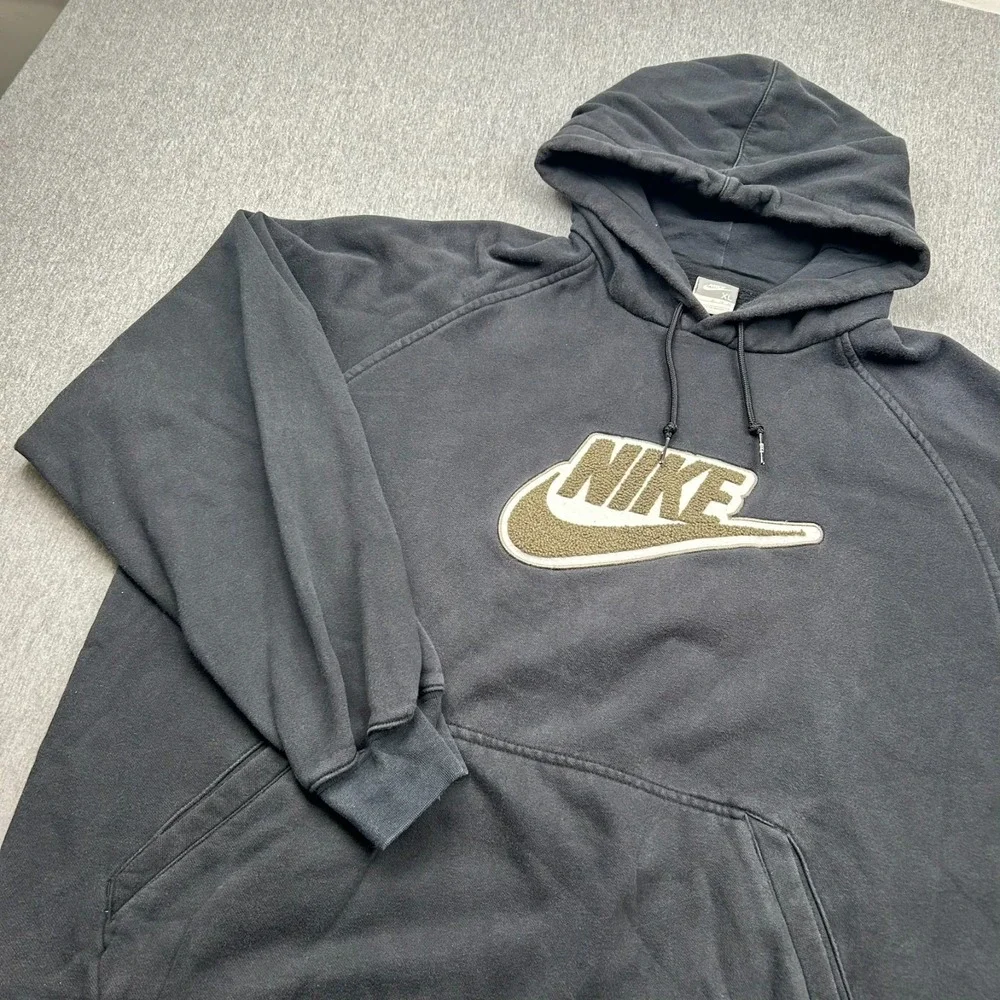 Nike Center Swoosh Deep Pile Embroidered Logo Hoodie Sweatshirt Mens XL Black